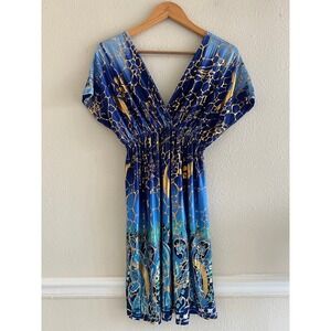 Shoreline Metallic Print V-Neck Dress One Size Fairy Mermaid Festival